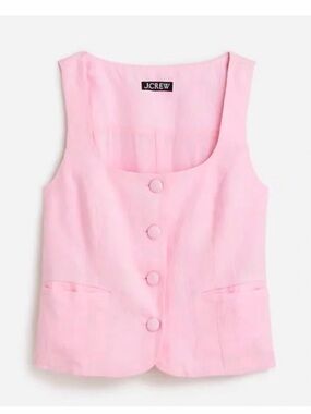 J. Crew Linen Vest Tank Light Pink Sleeveless Button-Front Crop Top